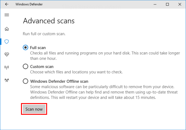 Windows Defender Advanced Scan