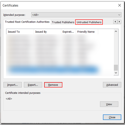 Remove Untrusted Publishers