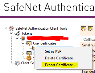 Export Certificate Safenet