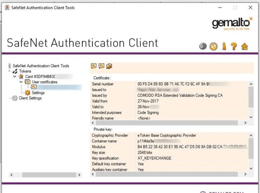 SafeNet Authetication Client Export Cert
