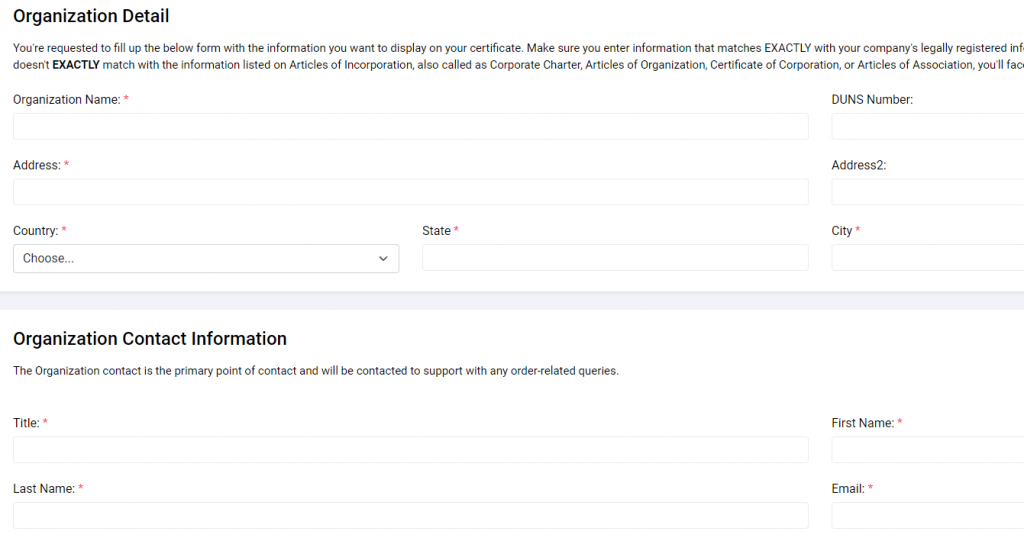 Organization Details Order Process