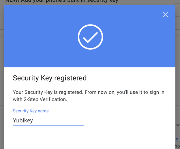 Security Key Registered