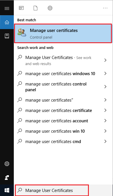 manage user certificate