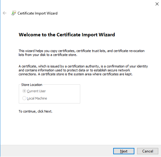 certificate import wizard