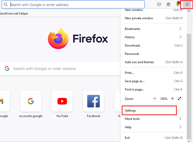 firefox settings option