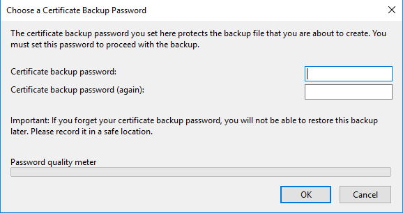 choose a certificate backup password window