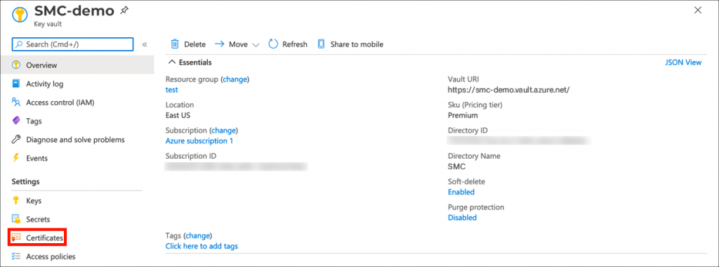 open certificate setting option