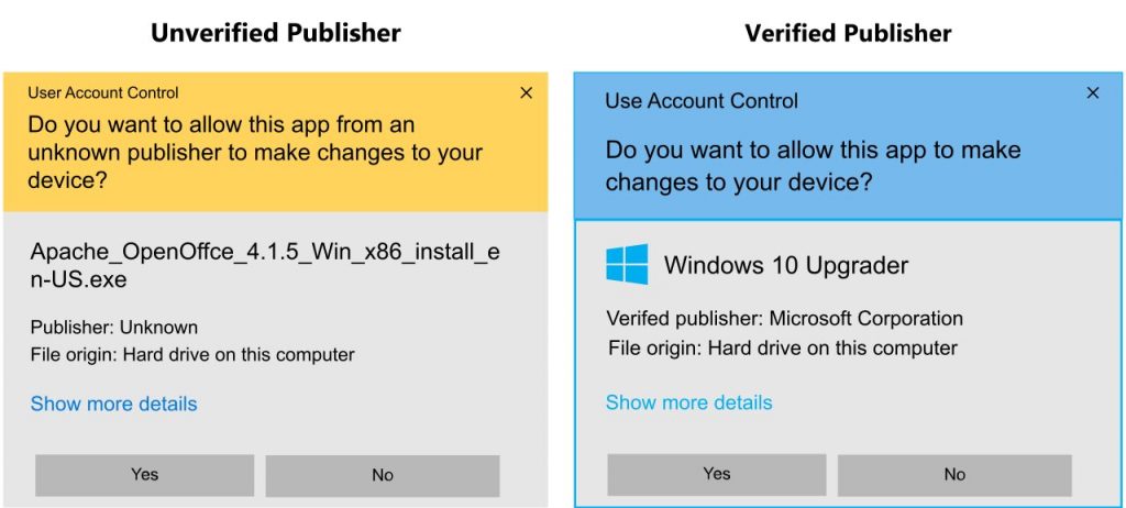 Verified Publisher vs Unverified Publisher