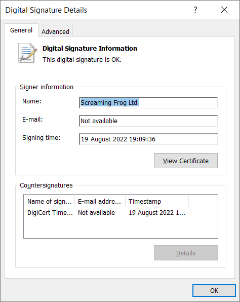 Digital Signature Information