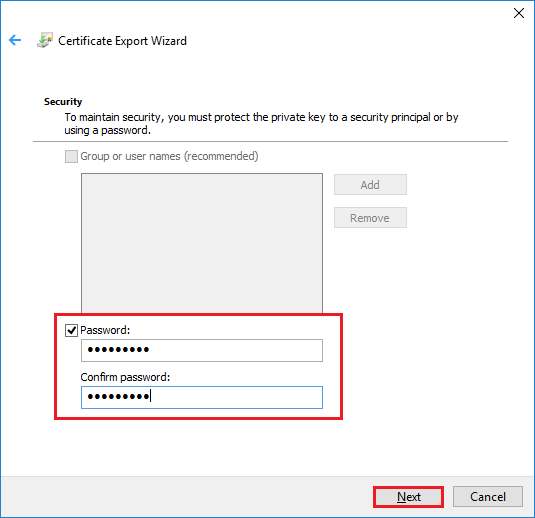 Enter Password From Certificate Export Wizard