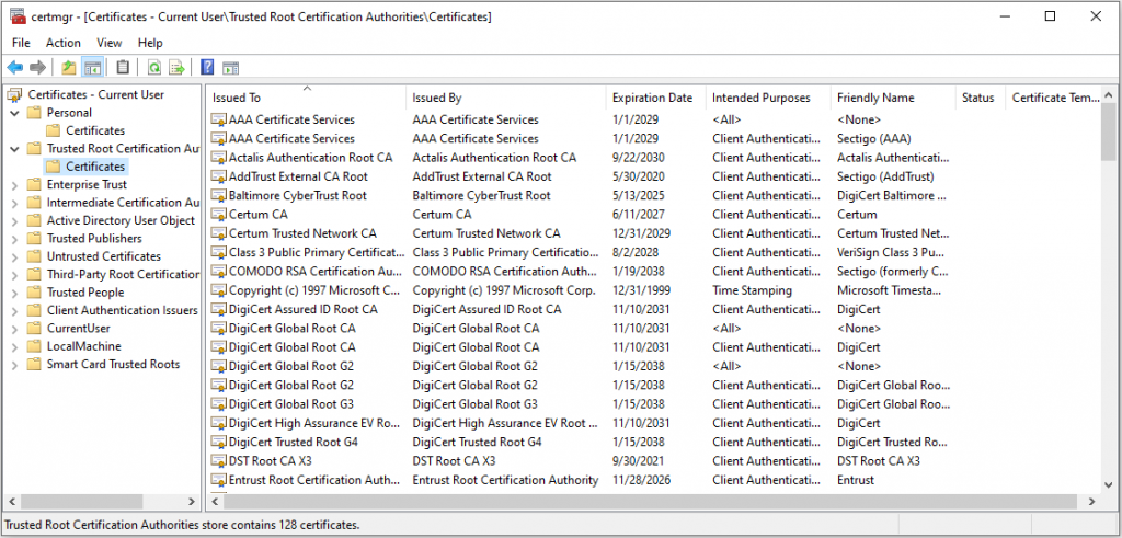 expand certificates option