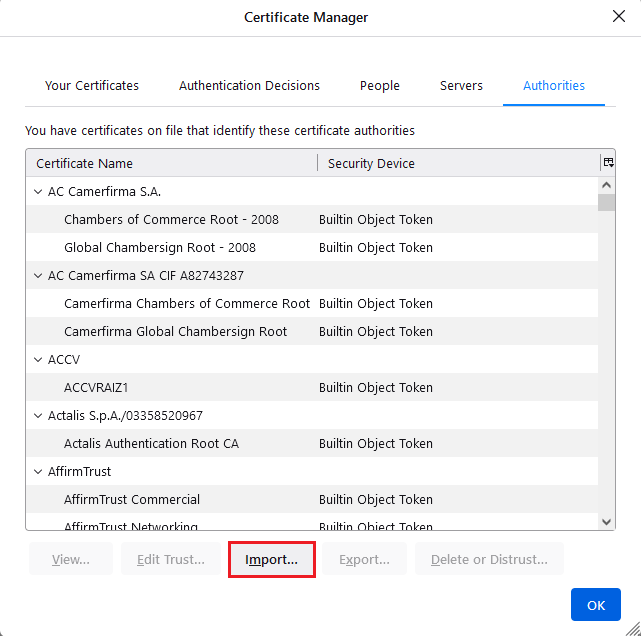 Certificate Manager Window Firefox