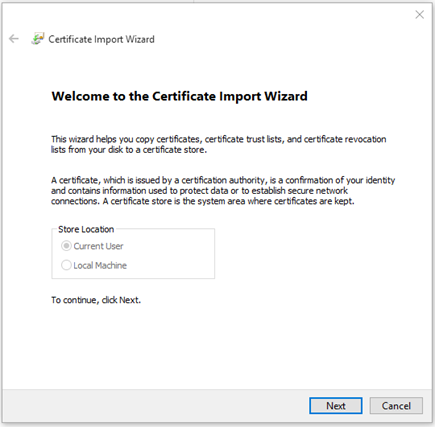 Welcome to Certificate Import Wizard