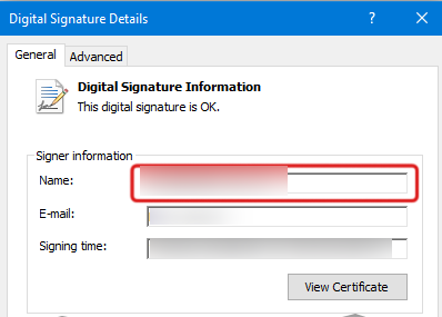 Digital Certificate Details