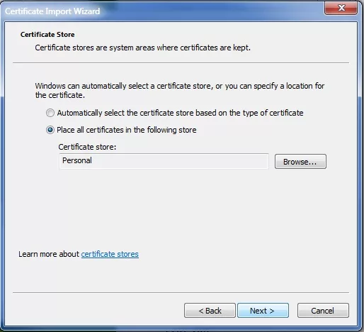 Certificate Store to Personal