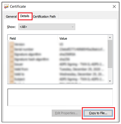 Certificate Details Copy to File