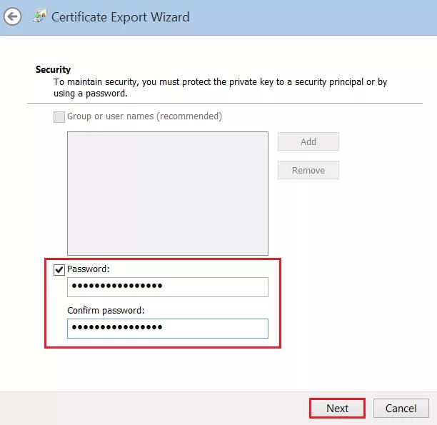 Export Certificate Password