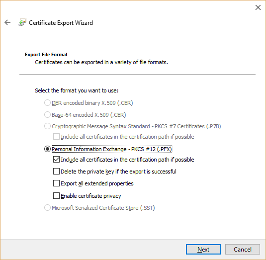 Export File as PFX File