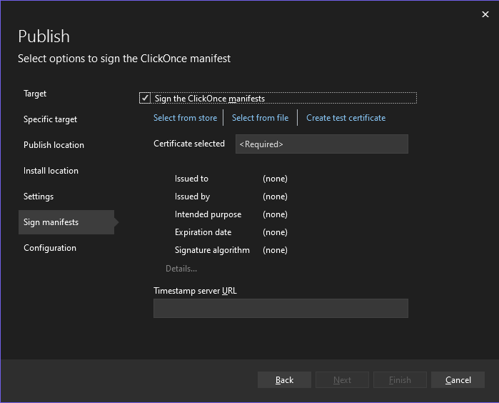 Sign Manifest Visual Studio 22