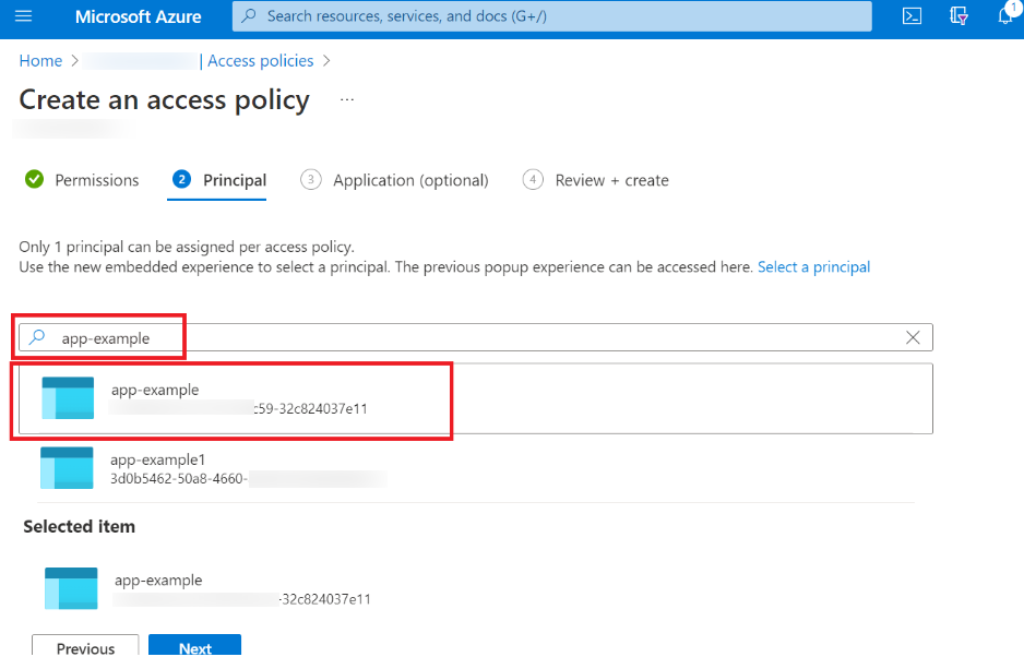 Select Application Access Policy Azure