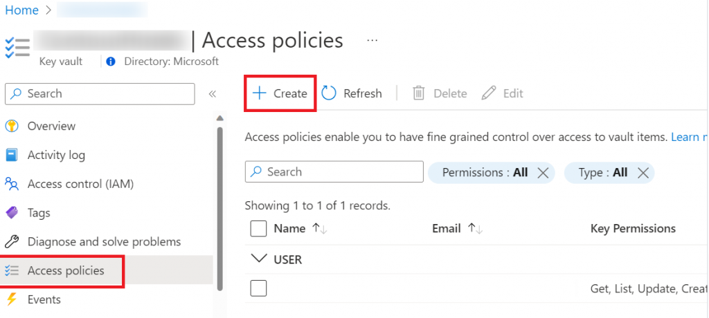 Create Access Policies Azure