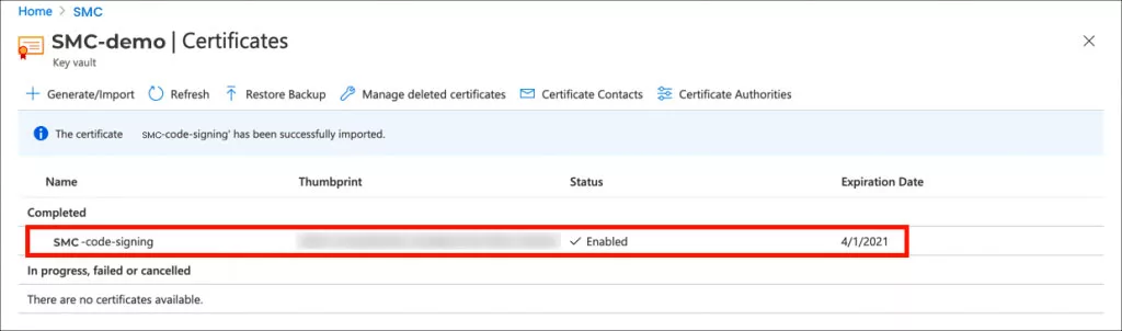 Generate Certificate Azure Key Vault