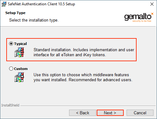 Select Typical SafeNet Authentication