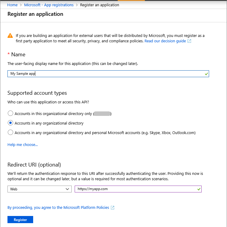 Register an App in Azure