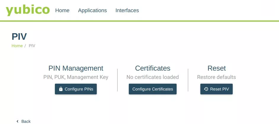 YubiKey PIV Manager Configure Certificates