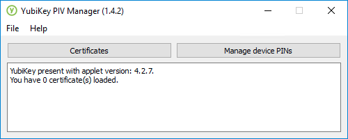YubiKey PIV Manager Certificates Tab