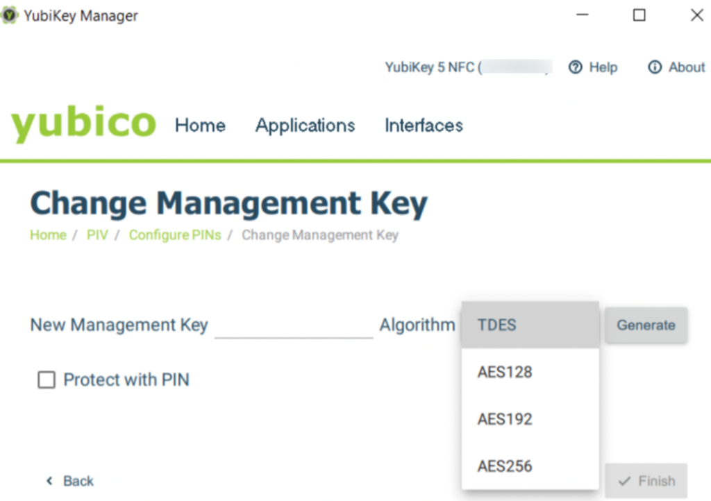 Select TDES Algorithm YubiCo