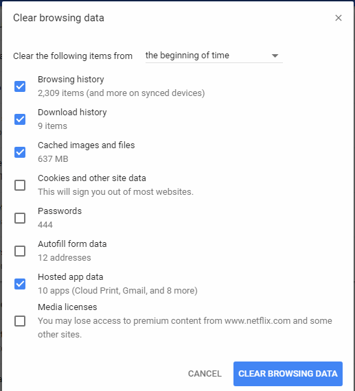 Clear Browsing Data Chrome