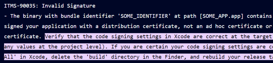 Verify Code Signing Setting in Xcode Error